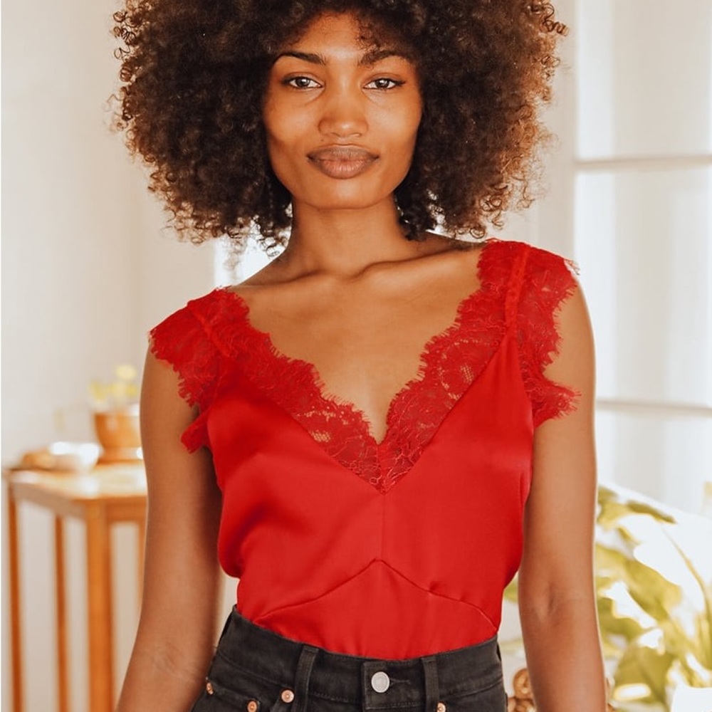 Lulus Forever flirty red lace cami top